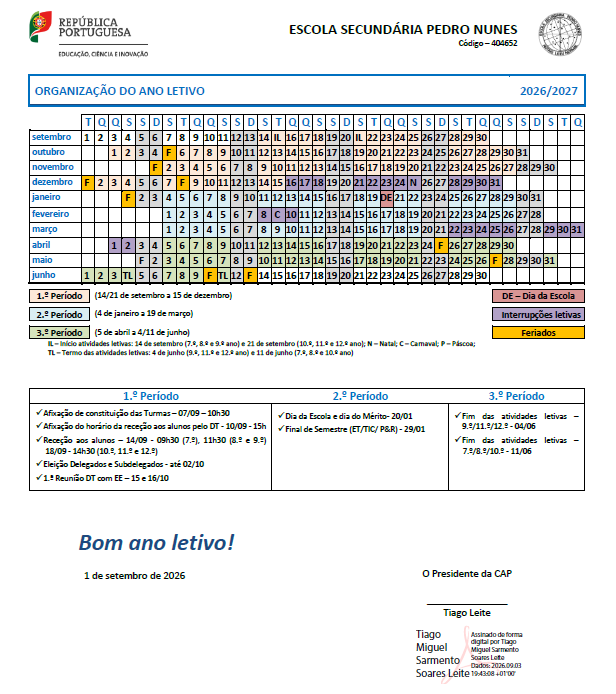 Organização do Ano Letivo 2026/2027